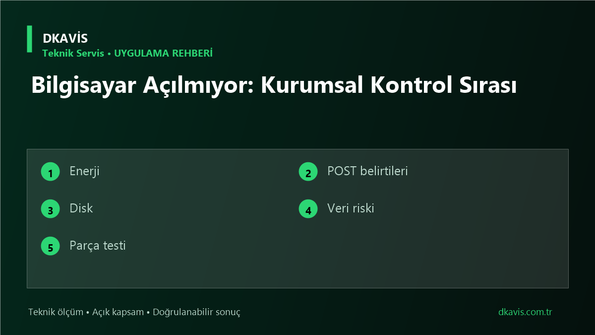 Bilgisayar Açılmıyor: Kurumsal Kontrol Sırası teknik rehber kapak görseli