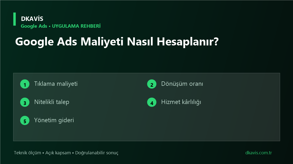 Google Ads Maliyeti Nasıl Hesaplanır? için beş teknik karar ölçütü