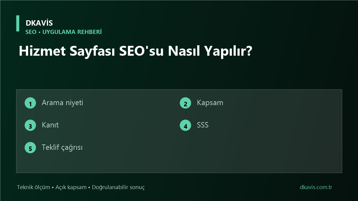 Hizmet Sayfası SEO'su Nasıl Yapılır? için beş teknik karar ölçütü