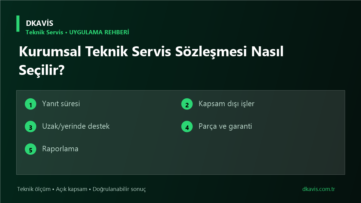 Kurumsal Teknik Servis Sözleşmesi Nasıl Seçilir? için beş teknik karar ölçütü