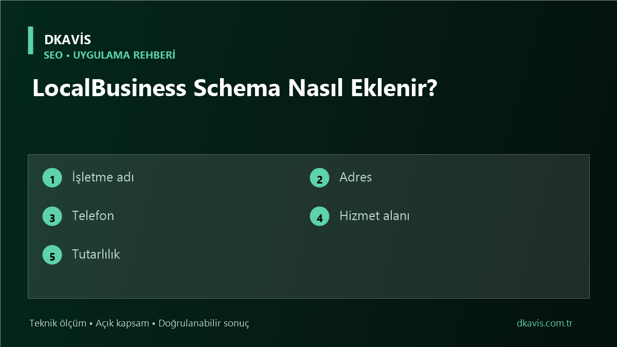 LocalBusiness Schema Nasıl Eklenir? için beş teknik karar ölçütü