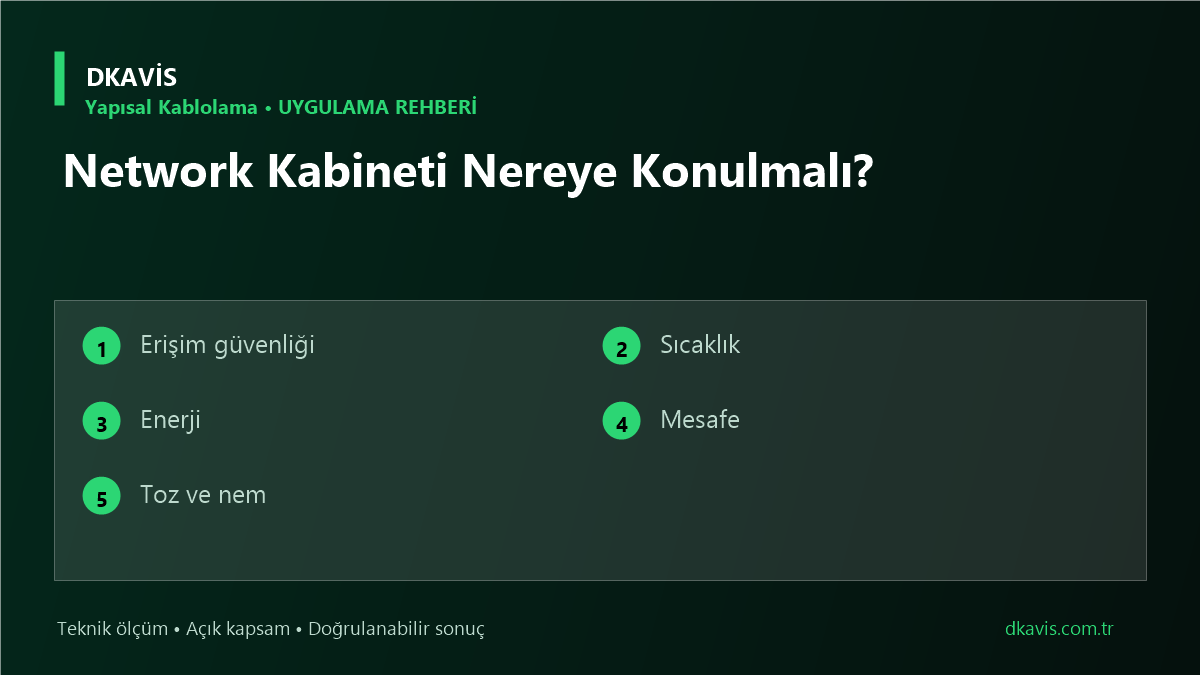 Network Kabineti Nereye Konulmalı? için beş teknik karar ölçütü