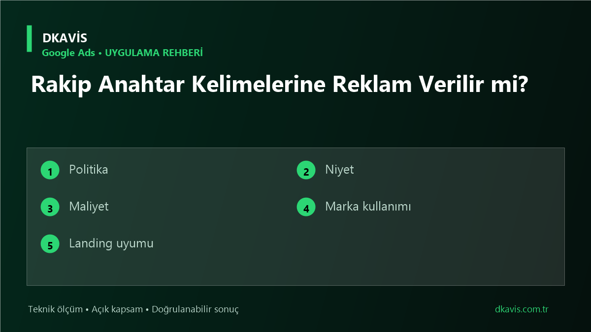 Rakip Anahtar Kelimelerine Reklam Verilir mi? için beş teknik karar ölçütü