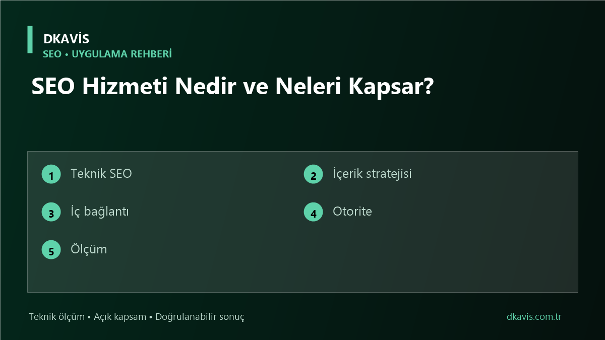 SEO Hizmeti Nedir ve Neleri Kapsar? için beş teknik karar ölçütü